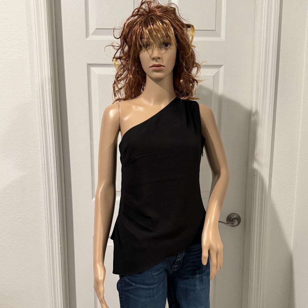 White House Black Market One Shoulder Black Sleeveless Blouse Top Sz 0 NWT $69